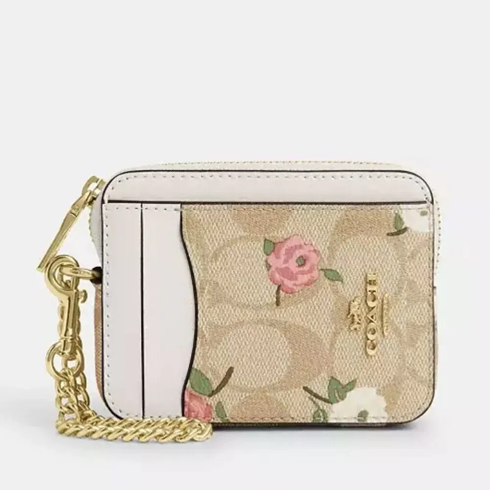 NWT coach Zip Card Case In Signature Canvas With Floral Print CR971